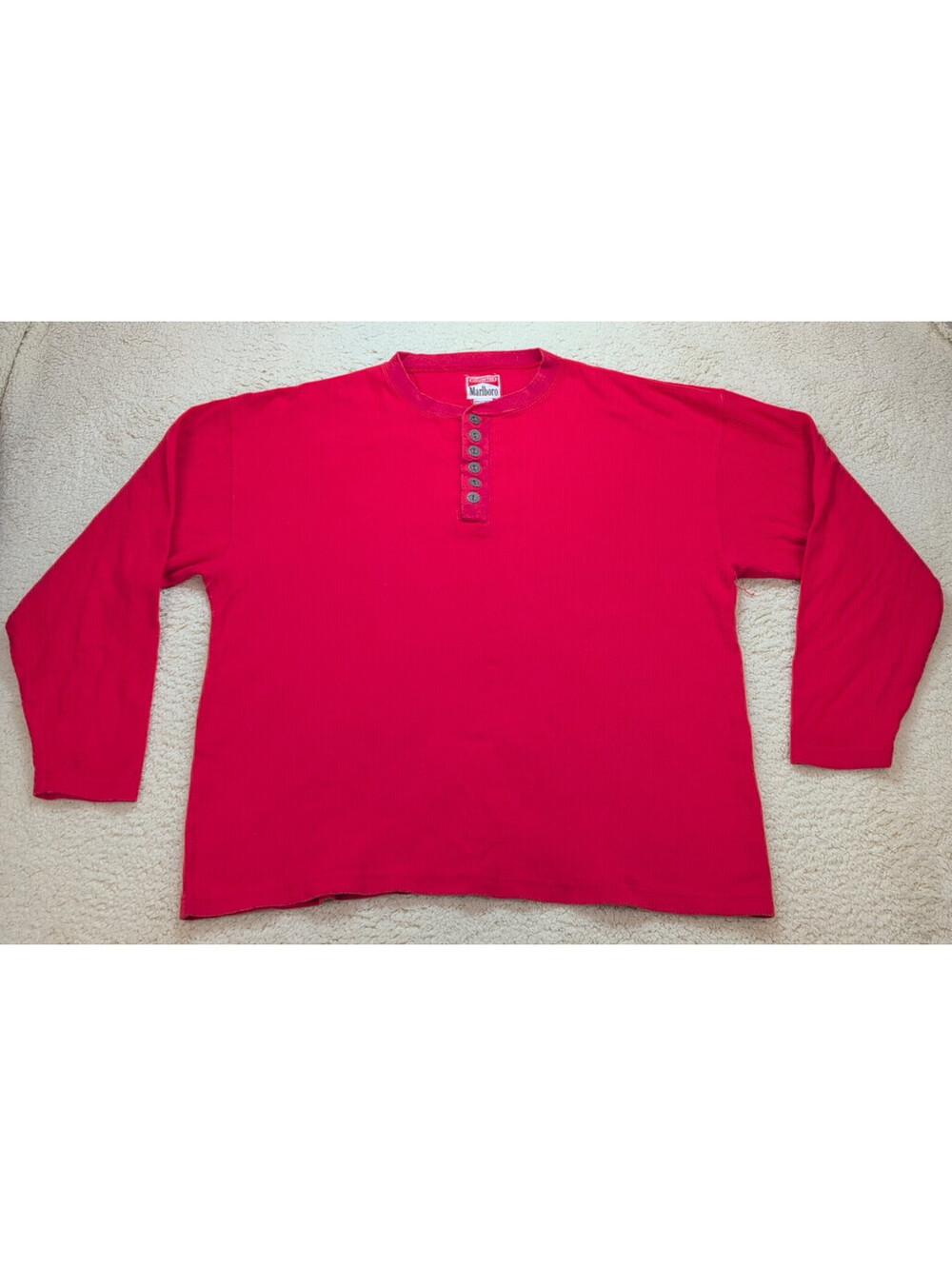 Vintage Marlboro Thermal Shirt Men’s XL Red 1/4 Button Long Sleeve Rare